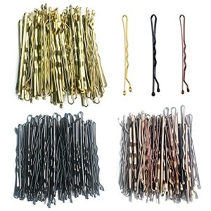 150 PCS Bun Hair Pins, 2.2 Inches Wavy Bobby Pins, 3 Colors Hair Grips Clips with Storage Box, Slides Metal Hair Accessories for Women and Girls