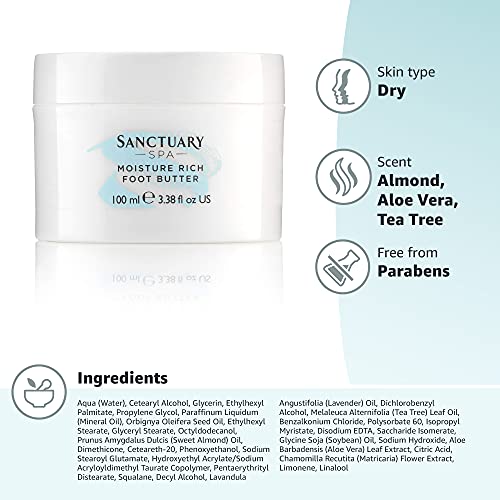 Sanctuary Spa Foot Cream, Moisturising Foot Butter, Vegan and Cruelty Free, 100ml