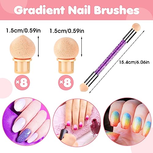 Prasacco 4 Pieces Nail Sponge for Ombre Sponge Nail Brush Gradient Nail Brush Double Head Sponge Nail Art Tool with 16 Pieces Replacement Head Na