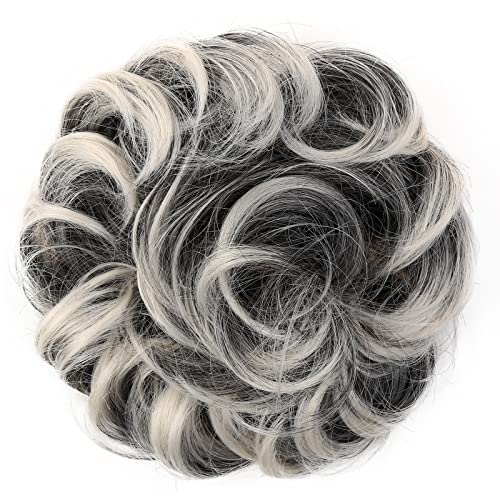 JJstar Messy Hair Bun Curly Wavy Hair Scrunchies Accessories Pieces for Women Girls Synthetic Hair Chignons (Dark Brown)