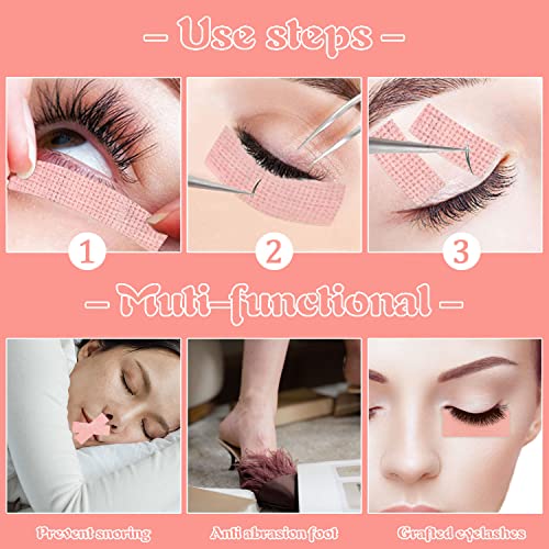 Lanjue 6 Rolls Eyelash Tape with 20 Pairs Eye Pads, Pink Adhesive Lash Extension Tape Breathable Micropore Fabric Tape Medical Tape for False Eye