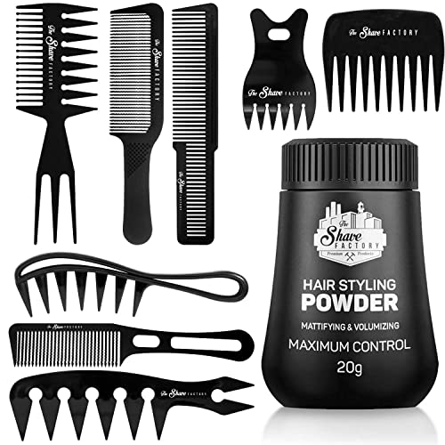 The Shave Factory Hair Styling Powder - Mattifying and Volumizing Powder, with comb types suitable for all areas of use, hair comb and powder wax