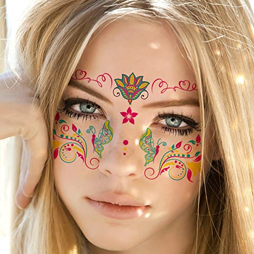 Kelamayi Neon Face Temporary Tattoo,8 Sheet Glow in the Dark UV Neon Face Tattoo Flash Fake Butterflies Waterproof Tattoos Stickers for Festival