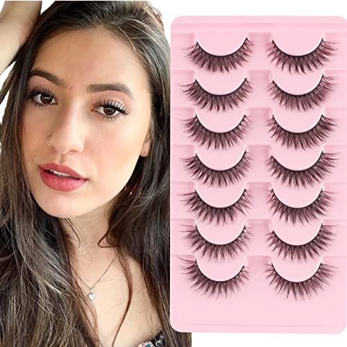Parriparri False Eyelashes Fluffy Fox Eye Lashes L Curl Sexy Cat Eye Eyelashes Soft Winged Angel Fake Lashes Wispy Lightweight Faux Mink Lashes (