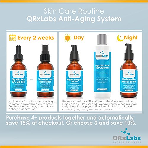 QRxLabs Glycolic Acid 50% Gel Peel With Chamomile And Green Tea Extracts - Professional Grade Chemical Face Peel For Acne Scars, Collagen Boost,