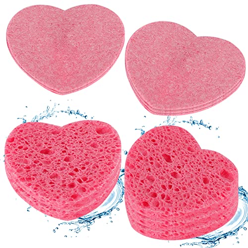 Sibba Compressed Facial Sponges, 10 Pieces Heart Cellulose Facial Sponges, Face Exfoliator Cleansing Sponge, Natural Cosmetic Spa Sponges for Fac