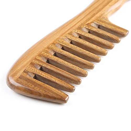 EQLEF Green Sandalwood Comb, Wooden Wide Tooth Comb for Curls No Static Handmade Hair Comb Quality Wooden Curls Comb for Women (Wide-Tooth Comb)
