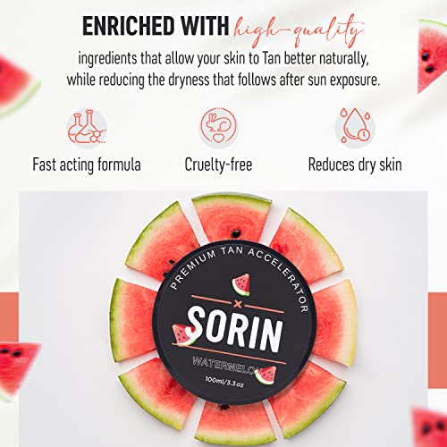 SORIN Premium Tan Accelerator Cream (Watermelon), Suitable for Outdoor Sun or Sunbeds, Fast Natural Tan with Natural Ingredients