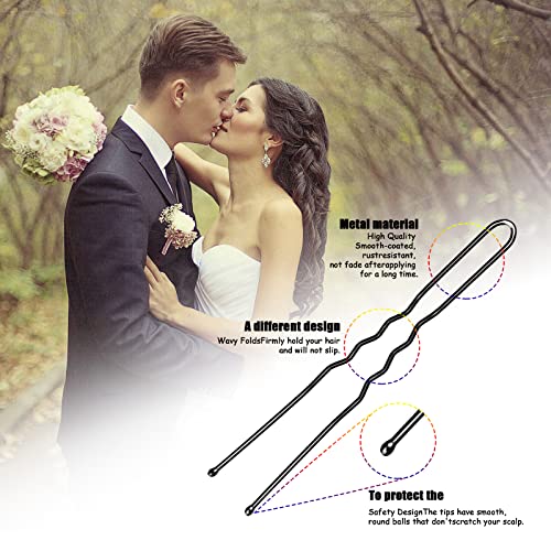 Mbsomnus 200PCS Hair Pins for Buns 7cm U-Shaped Hair Pins Long Bobby Pins Black Bun Pins with Storage Box Hair Grips for Thick Hair Women Girls W