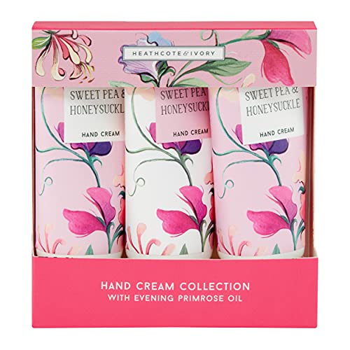 Heathcote & Ivory Sweet Pea & Honeysuckle Hand Cream Gift Set | Shea Butter & Essential Oils | Cruelty Free & Vegan Friendly | Travel Friendly Si