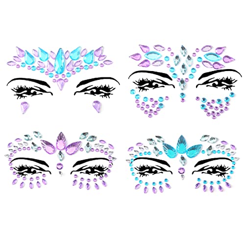 Face Gems Adhesive Glitter Face Jewels Tattoo Sticker Festival Gems Rave Party Body Make Up Body Jewels (4 PCS Gold (Z4ZAKGOL-A))