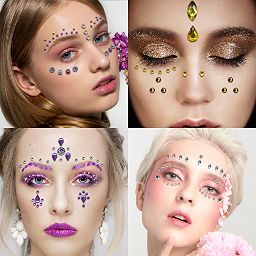 Face Gems-Face Jewels, 8 Sheets Eye Body Face Gems Jewels Rhinestones Stickers, Self-Adhesive Gems for Crafts, Stick on Gems for Body Art Eye Nai