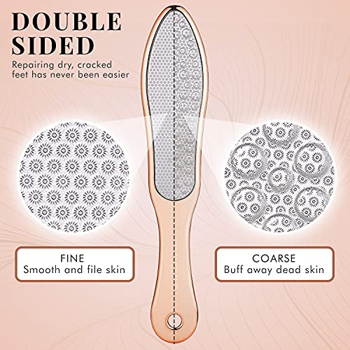 Foot File for Hard Skin Remover - 2-in-1 Professional Footfile and Dry Skin Remover for Feet, Stainless Steel Pedicure Tool by Lily England, Rose