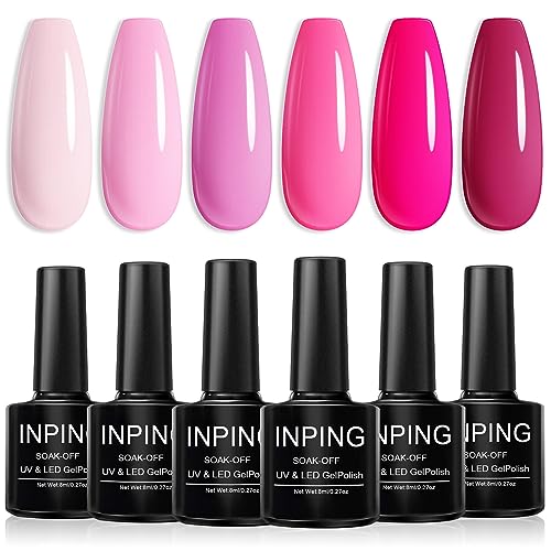 INPING Gel Nail Polish, 6 Colors Nude Gel Polish Bare Apricot Light Beige Natural Skin Dark Brown Popular Collection Soak Off UV/LED Lamp Manicur