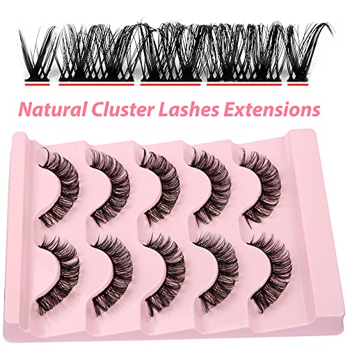 False Eyelashes Cluster D Curl Russian Strip Lash Natural Look Fluffy Wispy Individual Cat Eye Lashes DIY 50 Cluster Eyelashes Extension 3D Volum