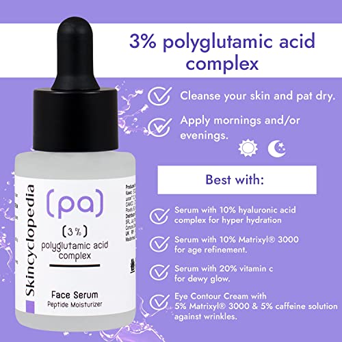 Skincyclopedia 3% Polyglutamic Acid Serum with Retinol and Hyaluronic Acid - Peptide Moisturiser for Oily, Combination, Dry, Sensitive and Acne P