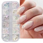 Holographic Nail Art Glitter Iridescent Flakes Nail Foil 12 Grids Mermaid Bright Colorful Star Gradient Ice Slag Nail Sequins Paillettes Summer N