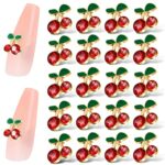 WLLHYF 20 Pieces 3D Cherry Nail Charms Reds，Kawaii Nail Rhinestones Art DIY Crystal Nail Jewels Designs Nail Gems for Girls Nail Makeup Phone Clo