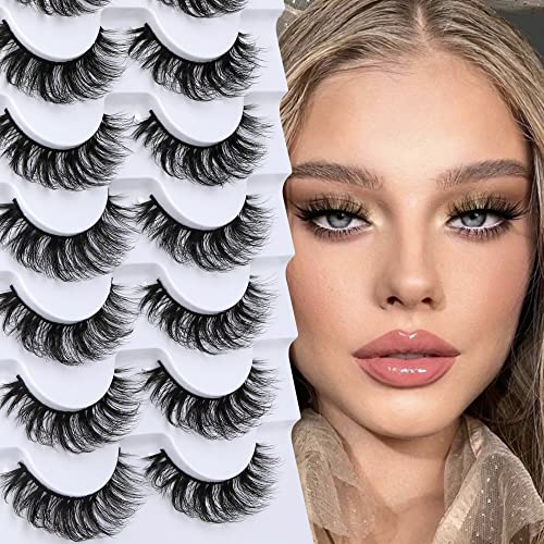 Fluffy Lashes Faux Mink False Eyelashes Dramatic 18mm Lashes Pack 7 Pairs Wispy Volume Cat Eye Lashes Pack by Eefofnn