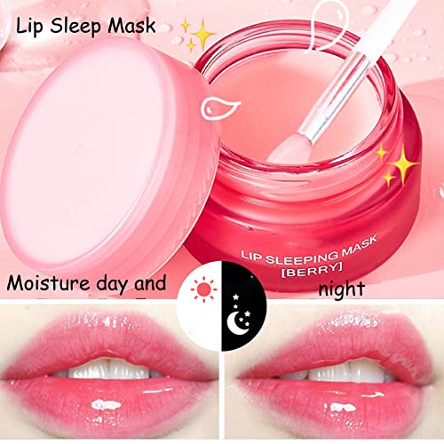 Lip Sleeping Mask Lip Mask Overnight Strawberry Lip Masks Skincare Lip Oils,Lip Moisturiser for Dry Chapped Peeling Cracked Lips Fades Lip Lines,