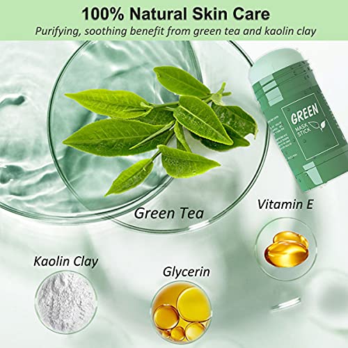 Green Tea Mask Stick for Face, Purifying Solid Green Clay Stick Mask For Blackhead Remover, Anti-Acne Oil Control & Clean Pores for All Skin Type