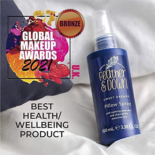 Feather & Down Sleeping Bag Gift Set (luxury eye mask, sleep balm, pillow spray and shower cream) - with calming lavender & chamomile essential o