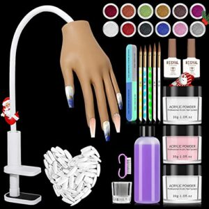 Yokilly Practice Hand for Acrylic Nails,100PCS False Nails Flexible Nail Training Hand,Acrylic Powder Nail Art Set,Professional Nail Practice Han