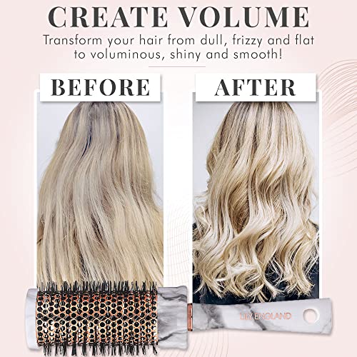 Round Hair Brush for Women Blow Dry - 43mm Ceramic Round Brush for Blow Drying, Detangling, & Styling - Marble Barrel Brush by Lily England - The