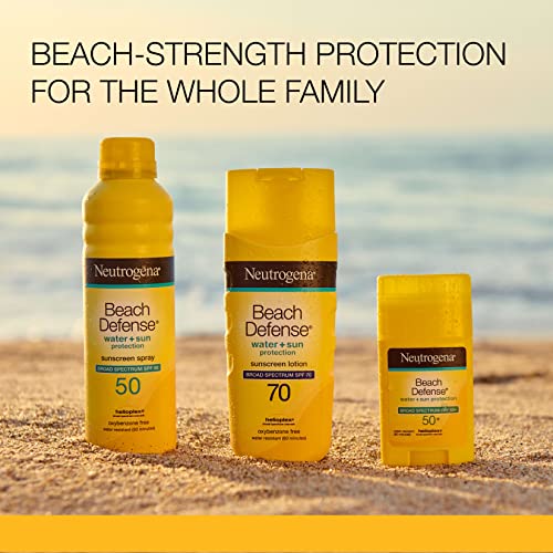 Neutrogena Beach Defense Sunscreen Stick with Broad Spectrum SPF 50+, Lightweight Water-Resistant Sunscreen with Oil-Free & PABA-Free Formula, 1.
