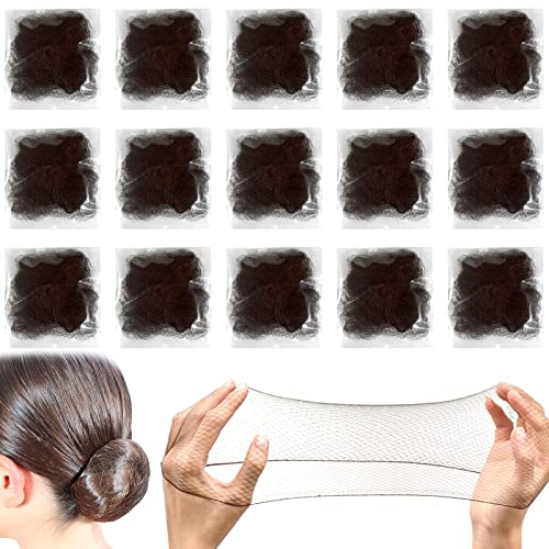 Sularpek Invisible Hair Nets, 35 pcs Brown Bun Nets for Girls, Reused Elastic Edge Mesh for Women Bun, Hair Bun Nets for Women Girls Ballet Dance
