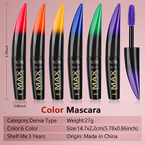 Colour Mascara Set,MKNZOME 6pcs Rainbow Colour Waterproof Mascara 4D Fiber Lash Long Lasting Thick Mascara Volume Eye lash Halloween Xmas Make Up