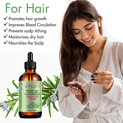 Rosemary Oil for Hair Growth, 60ml Rosemary Mint Scalp & Hair Strengthening Oil, Organic & Pure Rosemary Essential Oil with Applicator