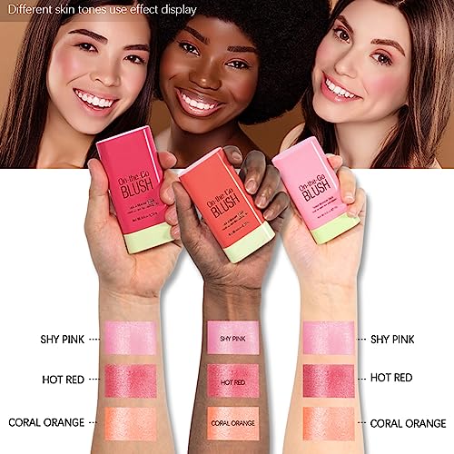Erinde 3 in 1 Blush Stick for Cheeks Lips Eyes, Moisturing Face Blush, Natural Matte Cream Blush, Easy to Blend, Multi-Use Cheek Tint for All Ski