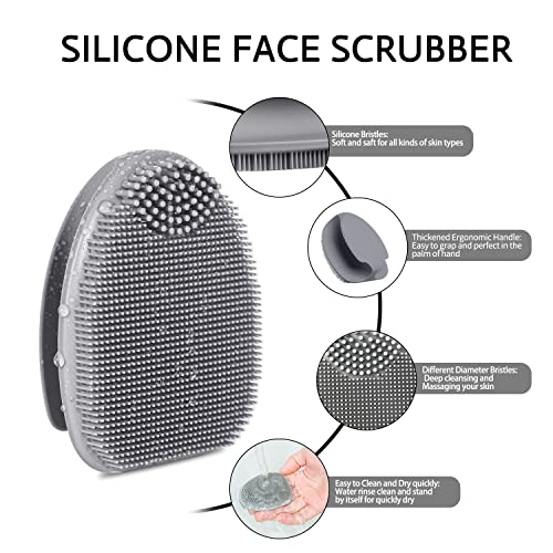 HieerBus Silicone Face Scrubber,Manual Exfoliating Brush,Handheld Facial Cleansing Brush for Women Men-Blackhead Removing Pore Cleansing Massagin