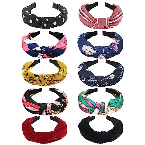 DRESHOW 10 Pieces Wide Headbands Knot Turban Headband Hair Band Elastic Hair Accessories for Women and Girls