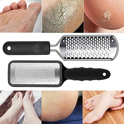 Foot Files Stainless Steel Pedicure and Dual Sided Foot File Hard Skin Remover Professional Foot Care Tool for Hard Skin and Dry Cracked Feet Scr