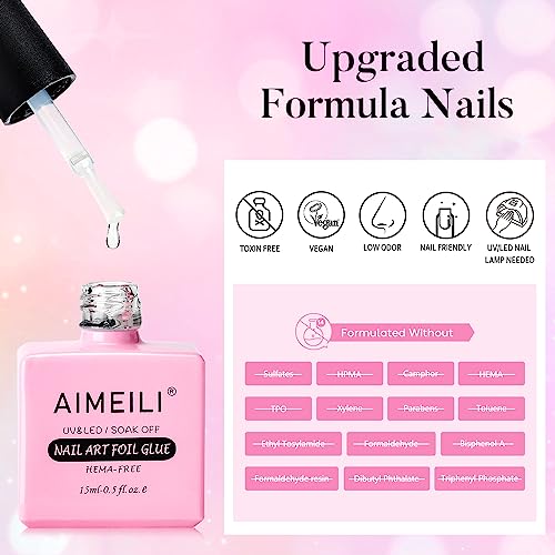 AIMEILI 2PCS Nail Foil Glue 15ml Nail Art Foil Transfer Glue for Foil Stickers Transfer Glue Gel Nail Art DIY UV LED Cure Needed