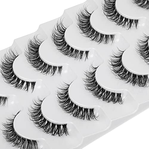 JIMIRE Cat Eye Eyelashes Natural Lashes Fluffy 15mm 3D Clear Band Faux Mink Lashes Fake Lashes 8 Pairs Pack