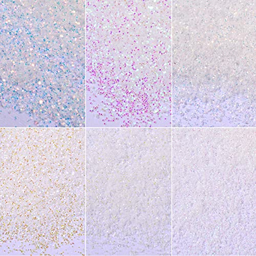 Nail Glitter Powder, 6 Color Chrome Nail Powder Aurora Pearl White Nail Powder Holographic Mermaid Mirror Effect Glitter Sequins for Nail Art Dec