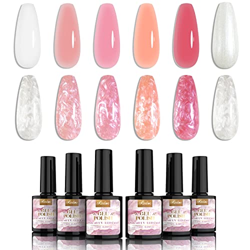 Kredioo Jelly Gel Nail Polish Set, 12Pcs 5ML Jelly Gel Polish Sheer Milky White Pink Nude Blue Purple Yellow Glitter Translucent Gel Polish UV Na