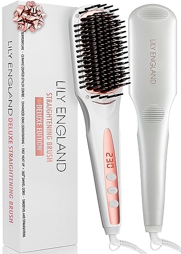 Ionic Hair Straightener Brush for Women, Fast Heating Ceramic & Anti-Scald Design, 80-230°C Adjustable Temperature - Hot Straightening Brush for