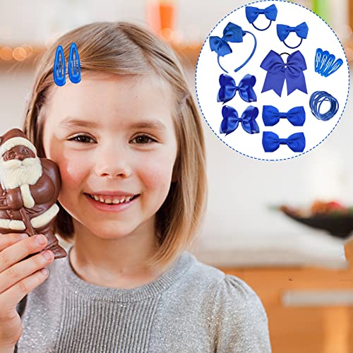 Carreuty 38PCS School Hair Accessories Kit Royal Blue Ribbon Style Bow Bobbles Hair Clips Bows Ribbon and Elastics Bands for School Girls Women G