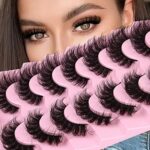 JIMIRE D Curl Faux Mink Lashes Fluffy Cat Eye 20MM Long Dramatic Mink Lashes Bulk Wispy Full Volume False Eyelashes 7 Pairs Pack Look Like Extens