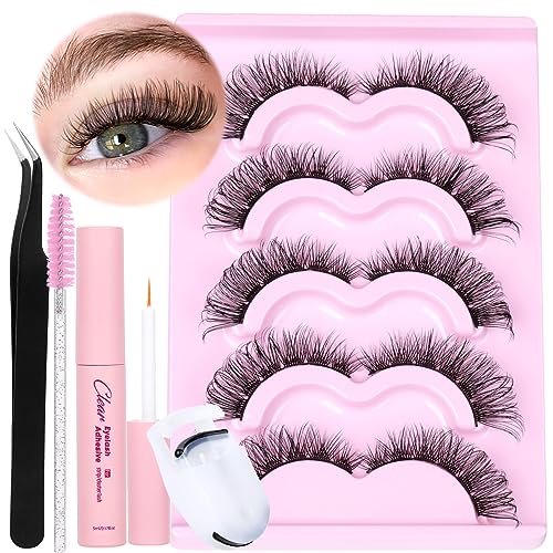 False Eyelashes Natural Look Eye Lashes Wispy CC Curl Russian Eyelashes 14mm Clear Band Strip Lashes That Look Like Extensions Cat Eye Lashes Pac