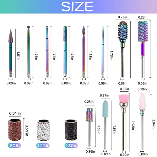 Nail Drill Bits Set 11pcs 3/32in Ceramic Tungsten Carbide Nail Drill Bit,Diamond Cuticle Electric Nail File Bits For Acrylic Nails With 75Pcs Nai