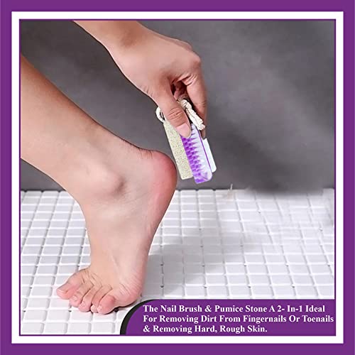 GOLDY Nail Brush and Pumice Stone Set for Dead Skin Removal 2 in 1 Scrubbing Foot File with Flexible Bristles Suitable for Feet Hands Nails Or Bo
