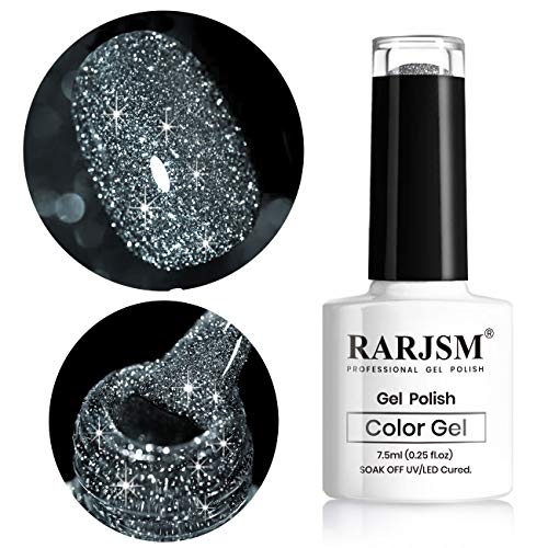 RARJSM Silver Glitter Gel Nail Polish Sparkle Nail Gel Varnish Requires Drying Under UV LED Lamp for Women Spring Summer Nail UV Beauty Art Desig