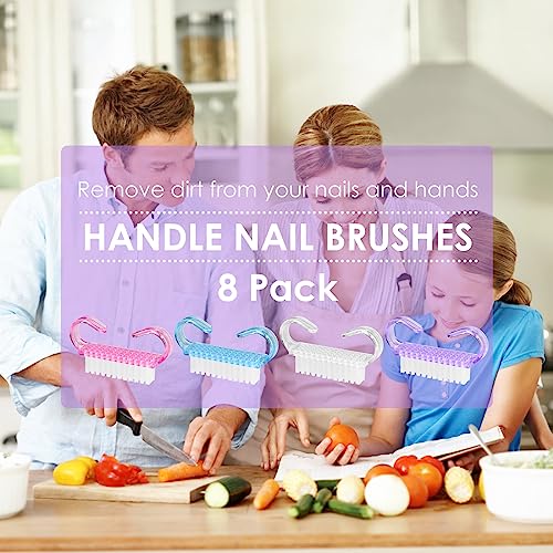 8 Pcs Nail Cleaning Brush with Handle Grip, Fingernail Scrub Cleaning Brushes Manicure Dust Brush Pedicure Scrubbing Tool for Toes and Nails, Hom