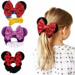 4 Pcs Mouse Ears Velvet Scrunchies Sequin Bows Hair Bands Ponytail Hair Ties Hair Accessories for Women Girls Adult Kids
