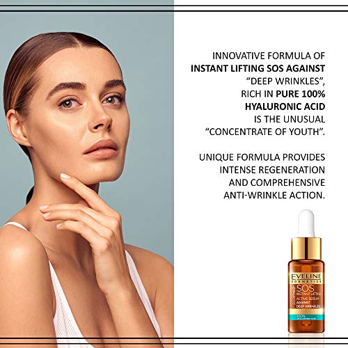 Eveline Cosmetics Active Face Serum against Deep Wrinkles and Fine Lines | 18 ML | Anti Wrinkle Face Lift Cream | 100% Hyaluronic Acid | Smooth M